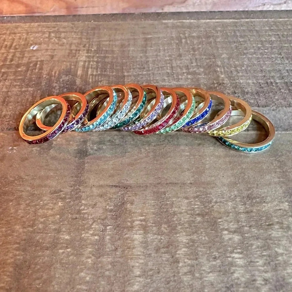 Garnet Colored CZ 18k PVD Stainless Steel Eternity Band Ring January Birthstone - Picture 6 of 9